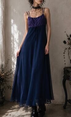 Vintage CDC babydoll empire waist slip dress satin gothic formal 90s Y2K maxi 8